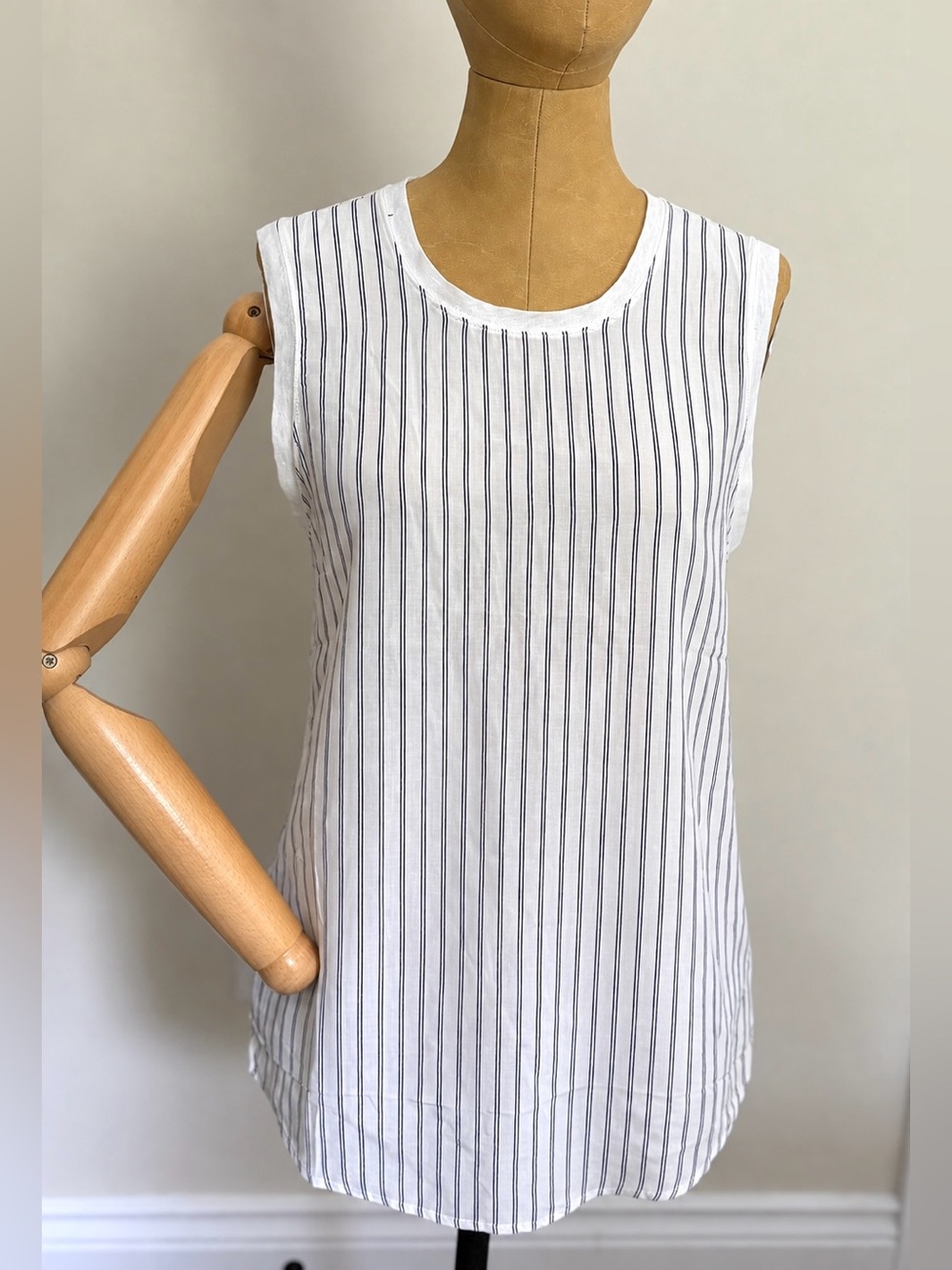 J. CREW 100% Silk White Tank Top with Black Pinstripes (S)